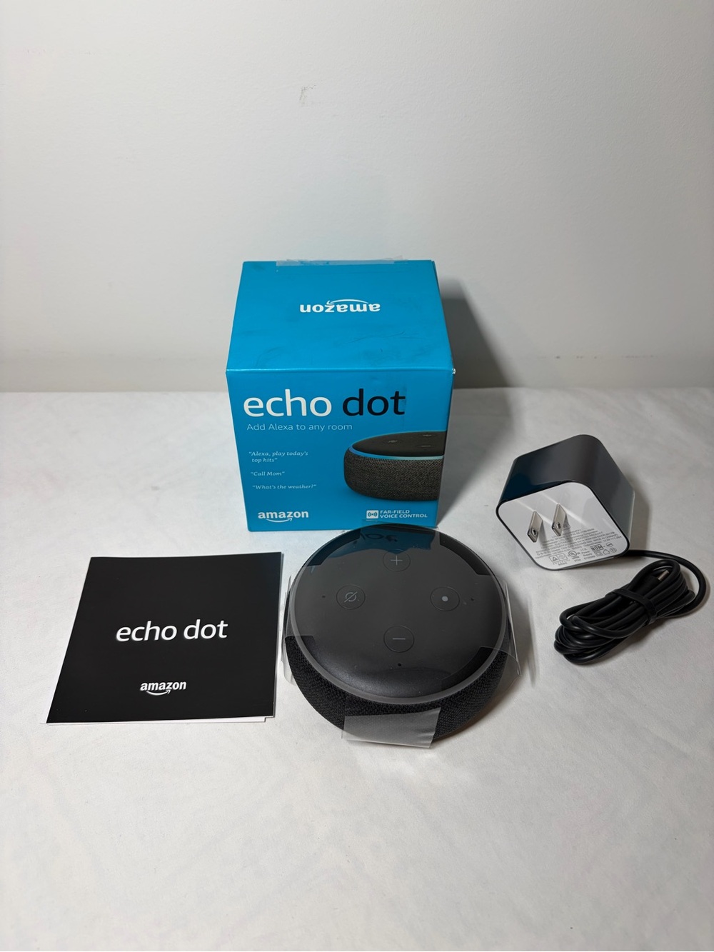 Amazon Echo Dot Smart Speaker – Blue Packaging, Charcoal Speaker